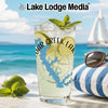 Clear glass with drink, lime, and mint, featuring Oak Creek Lake map and compass.