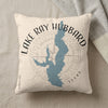 Light colored pillow with Lake Ray Hubbard map and compass design.