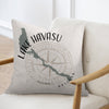 Pillow with Lake Havasu Arizona map and compass design.
