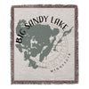 Woven blanket with Big Sandy Lake map and Minnesota text.