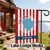Customizable garden flag with red and white stripes, "Lake Mary Minnesota" and "The Smith Family".