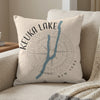 Cushion with Keuka Lake map outline and compass design, "Keuka Lake New York" text.