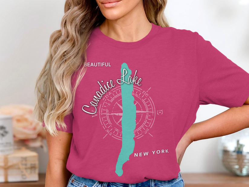 T-shirt with "Beautiful Candice Lake New York" and compass design.