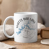 White mug with Watts Bar Lake map design and compass rose.