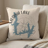 Pillow with Medina Lake shape and compass design, reading "Medina Lake Texas".