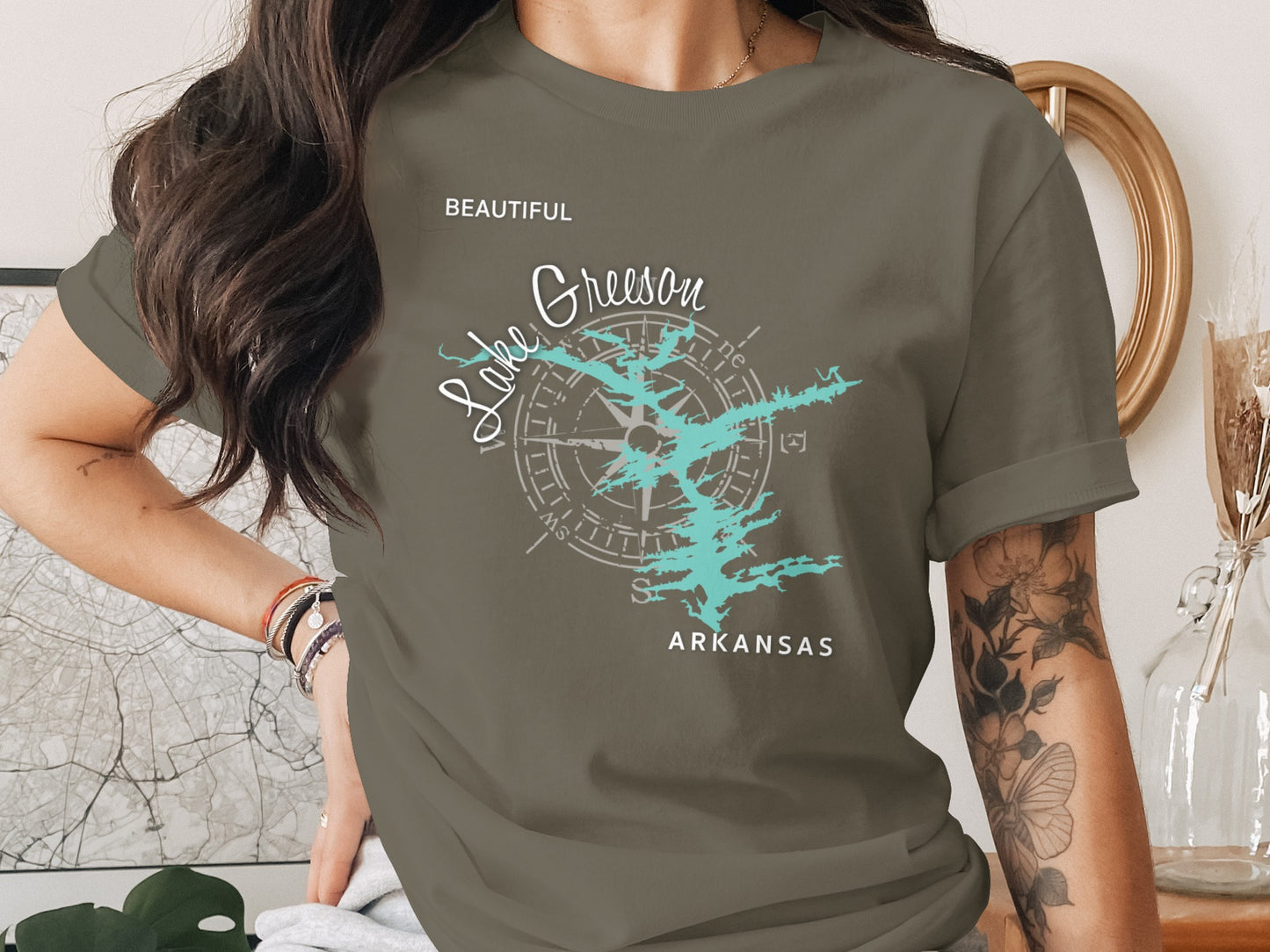 Lake Greeson Arkansas Map Design T-Shirt or Sweatshirt