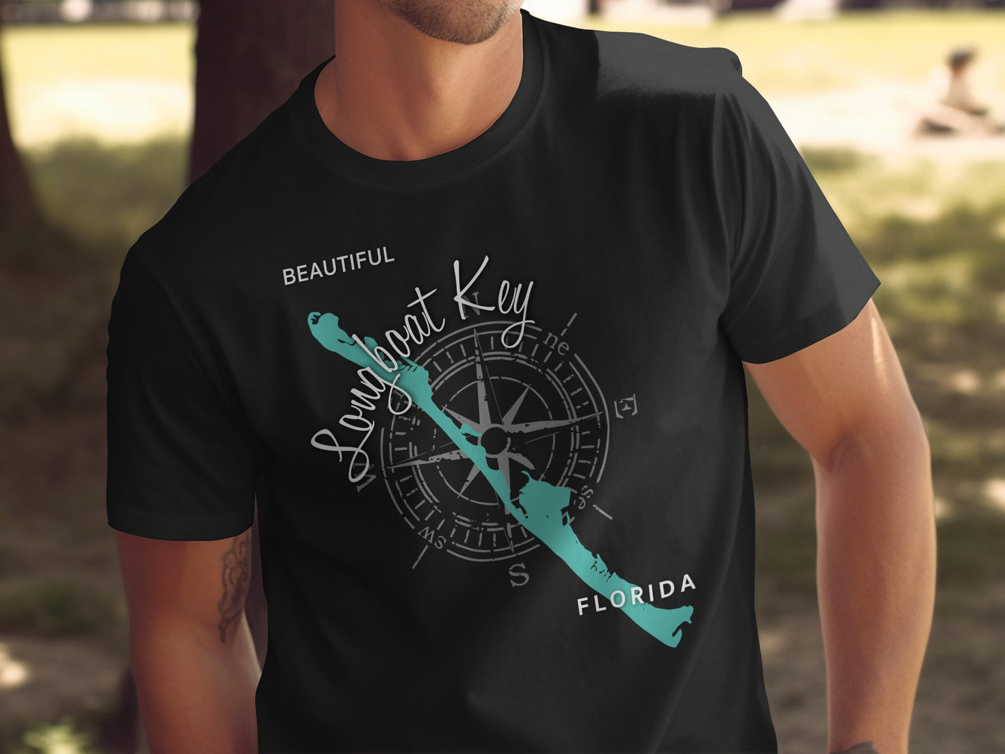 T-shirt featuring a compass and Longboat Key, Florida outline.