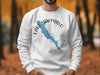 White sweatshirt with Lake San Pablo map, compass, and California text design.
