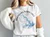 White t-shirt with Smith Mountain Lake Virginia map and compass design.