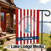 Garden flag with red and white stripes, "Broken Bow Lake Oklahoma," and "The Smith Family."
