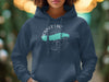 Navy hoodie with Donner Lake California graphic and compass design.