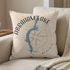 Pillow with Abraham Lake Alberta map and compass design.
