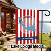 Garden flag with red and white stripes, Lake Marion map, and "The Smith Family" text.
