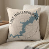 Throw pillow with blue map outline of Lake Wallenpaupack, Pennsylvania.