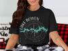Black t-shirt with Lake Bowen South Carolina graphic and compass Rose.