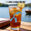 Glass of iced tea with Saint Germain lake map and Wisconsin text.