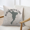 Pillow with Black Canyon Lake map, compass, and Arizona text.