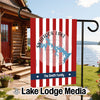 Skiatook Lake Oklahoma garden flag with red and white stripes and "The Smith Family."