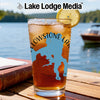 Glass with iced tea, lemon slice, and Yellowstone Lake map graphic.