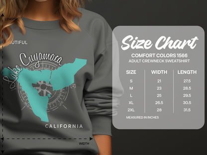 Comfort Colors 1566 sweatshirt size chart with measurements in inches.