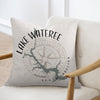 Throw pillow with Lake Wateree, South Carolina map and compass design.