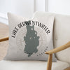 Lake Derwentwater England map graphic on a textured pillow with compass rose.