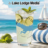 Glass of lemonade with lime and mint, Nebraska map, beach, and sailboat.