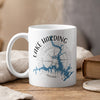 White mug with a blue map of Lake Harding, Georgia and compass rose graphic.