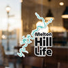 Melton Hill Life sticker with a teal lake outline and copyright text.