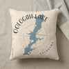 Oologah Lake Oklahoma map on a cream textured pillow with compass rose.