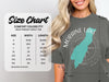 Comfort Colors 1717 heavyweight adult tee size chart with width and length measurements.