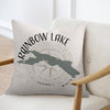 Throw pillow with "Rainbow Lake Maine" text, map graphic, and compass rose.