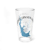 Clear glass with Parker Canyon Lake map and compass design and text.