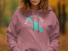 Pink hoodie with a teal Catalina Island map and compass design.