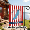 Garden flag featuring Carlyle Lake Illinois with red and white stripes and "The Smith Family".