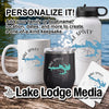 Personalized lake-themed mug, tumbler, water bottle, and coaster; "Lake Spivey" text.