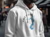 White hoodie with compass rose graphic and Lake Houston Texas outline.