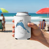 White can cooler on a beach, showing Bow Lake map and Albert.
