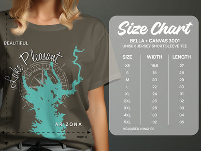 T-shirt size chart for Bella + Canvas 3001 unisex short sleeve tee.