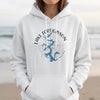 White hoodie featuring a blue map of Lake Fort Gibson, Oklahoma, and compass design.