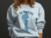 Light blue sweatshirt with Lake Dunmore, Vermont map and compass rose design.