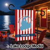 Garden flag with Merrill Creek Reservoir map, "The Smith Family", and red/white stripes.