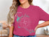 Pink t-shirt with a map of Highland Lakes, Texas and compass rose.