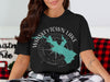 Black t-shirt with Whistletown Lake California map design and compass rose.