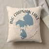 Pillow with Big Chapman Lake Indiana map design and text.