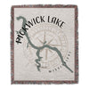 Woven blanket featuring a map of Pickwick Lake and Mississippi River with a compass rose.