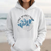 White hoodie with "Lake Minnetonka Minnesota" text and blue lake map graphic.