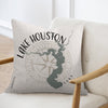 Lake Houston Texas map on a linen pillow with compass rose design.