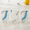 Redfish Lake Idaho clear glasses with blue map graphic and compass rose.