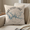 Tims Ford Lake Tennessee map on a decorative pillow with compass graphic.